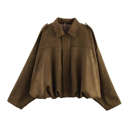 Women's Army Elegant Bomber Jackets Coats Fashion Turn-down Collar