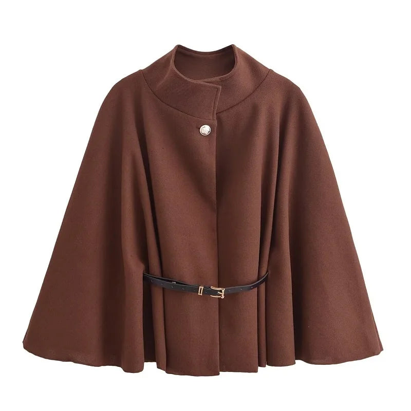 MUJER Belt Poncho Capes Women Black Cloaks Winter Coats Woman 2025 Bat