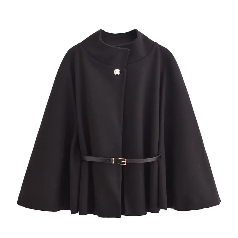 MUJER Belt Poncho Capes Women Black Cloaks Winter Coats Woman 2025 Bat