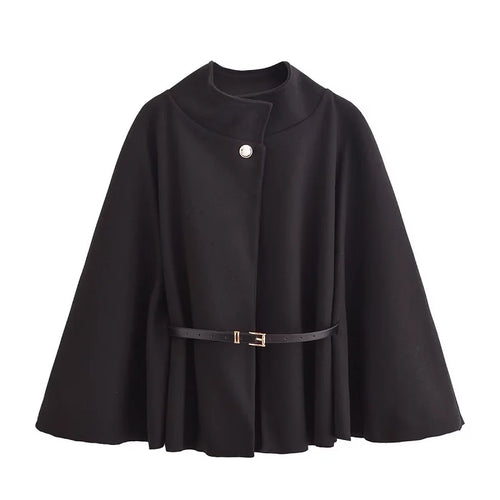 MUJER Belt Poncho Capes Women Black Cloaks Winter Coats Woman 2025 Bat