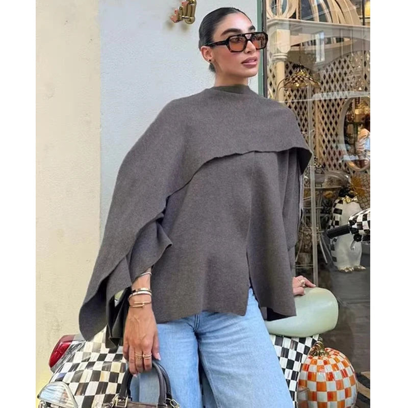 MUJER Belt Poncho Capes Women Black Cloaks Winter Coats Woman 2025 Bat