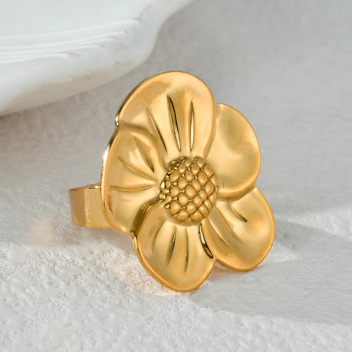 New Trendy 18K Gold-plated Flowers Ring For Women Stylish Vintage