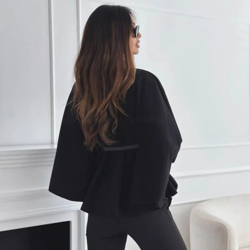 MUJER Belt Poncho Capes Women Black Cloaks Winter Coats Woman 2025 Bat