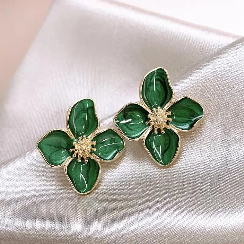 Fashion Korean Women Retro Drip Glaze Red Flower Earrings Women for