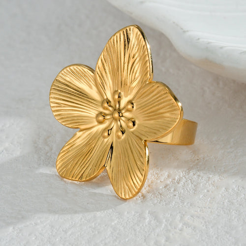New Trendy 18K Gold-plated Flowers Ring For Women Stylish Vintage