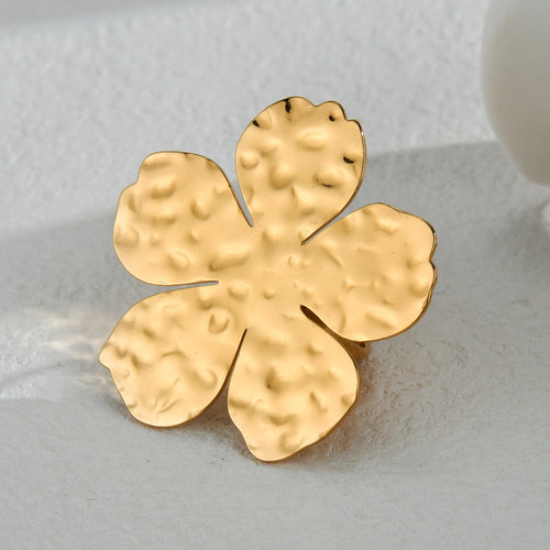 New Trendy 18K Gold-plated Flowers Ring For Women Stylish Vintage