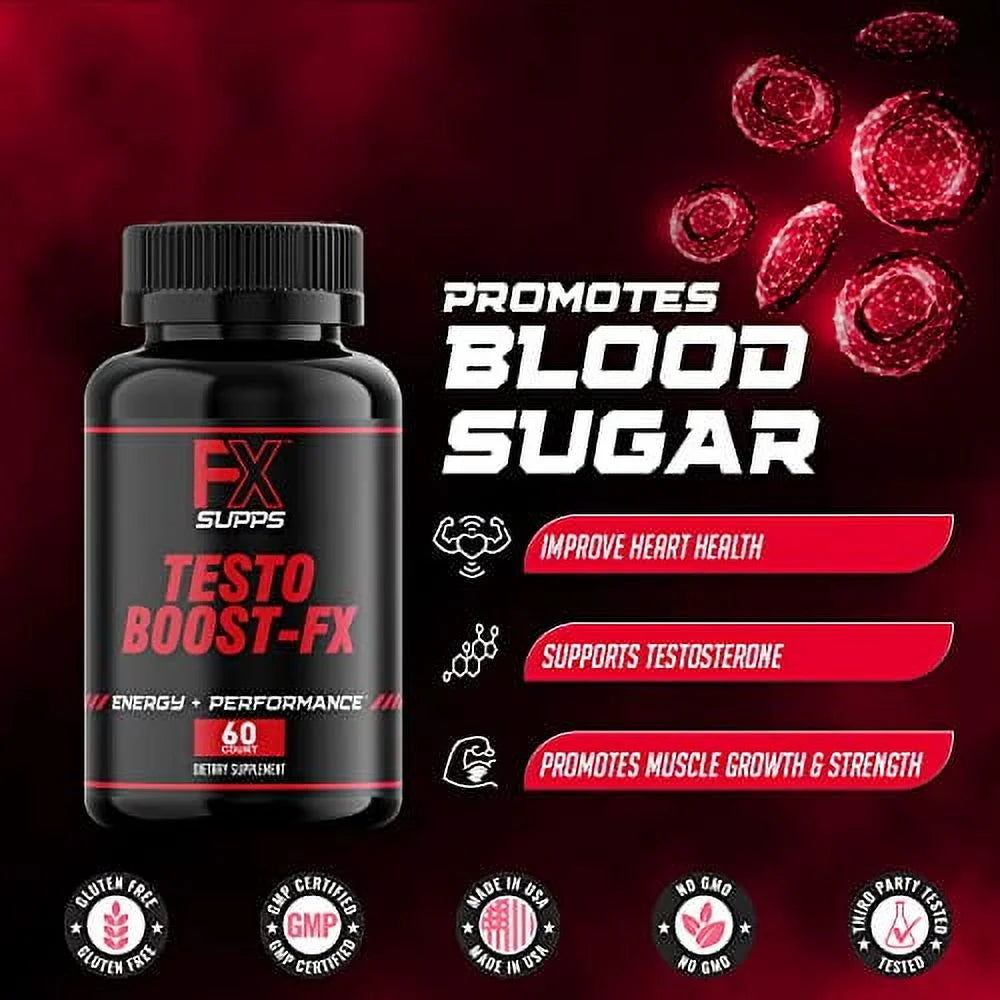 Testo Boost-Fx, Extra Strength Testosterone Booster for Muscle Growth, 60 Capsules