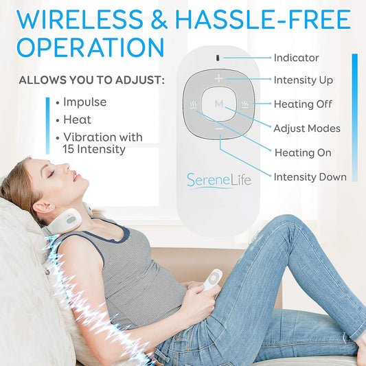 Smart Neck Massager with Heat - Cordless Rechargeable Trigger Point Deep Tissue Portable Neck Massager W/ Heat Vibration, for Men & Women - SLNKMSG120, White