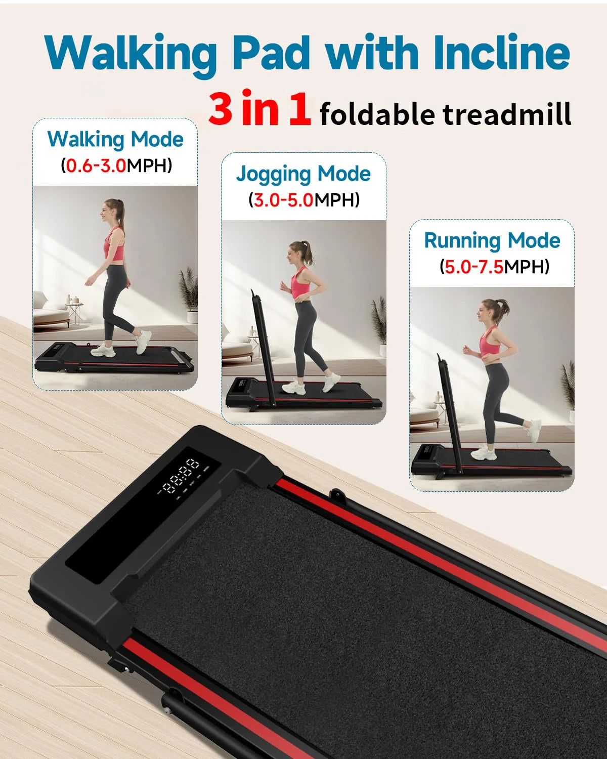 Walking Pad with Incline, Walking Pad Treadmill 2 in 1 Walking Pad for Walking and Jogging, 2.5HP Compact Treadmill for Home Office with Remote Control, LED Display
