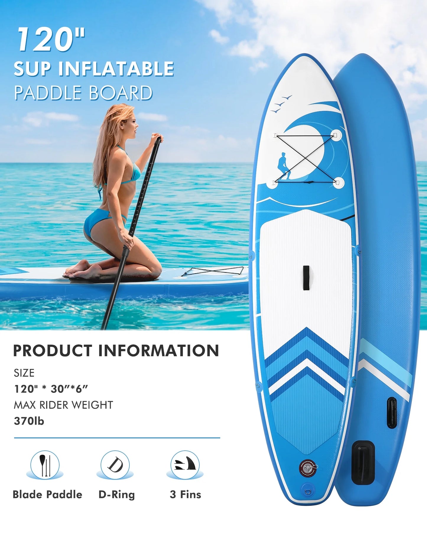 Inflatable Paddle Board Stand up Paddle Board 6 in Thick with Sup Accessories and Carry Bag and Fast Pumping for Adults and Youth