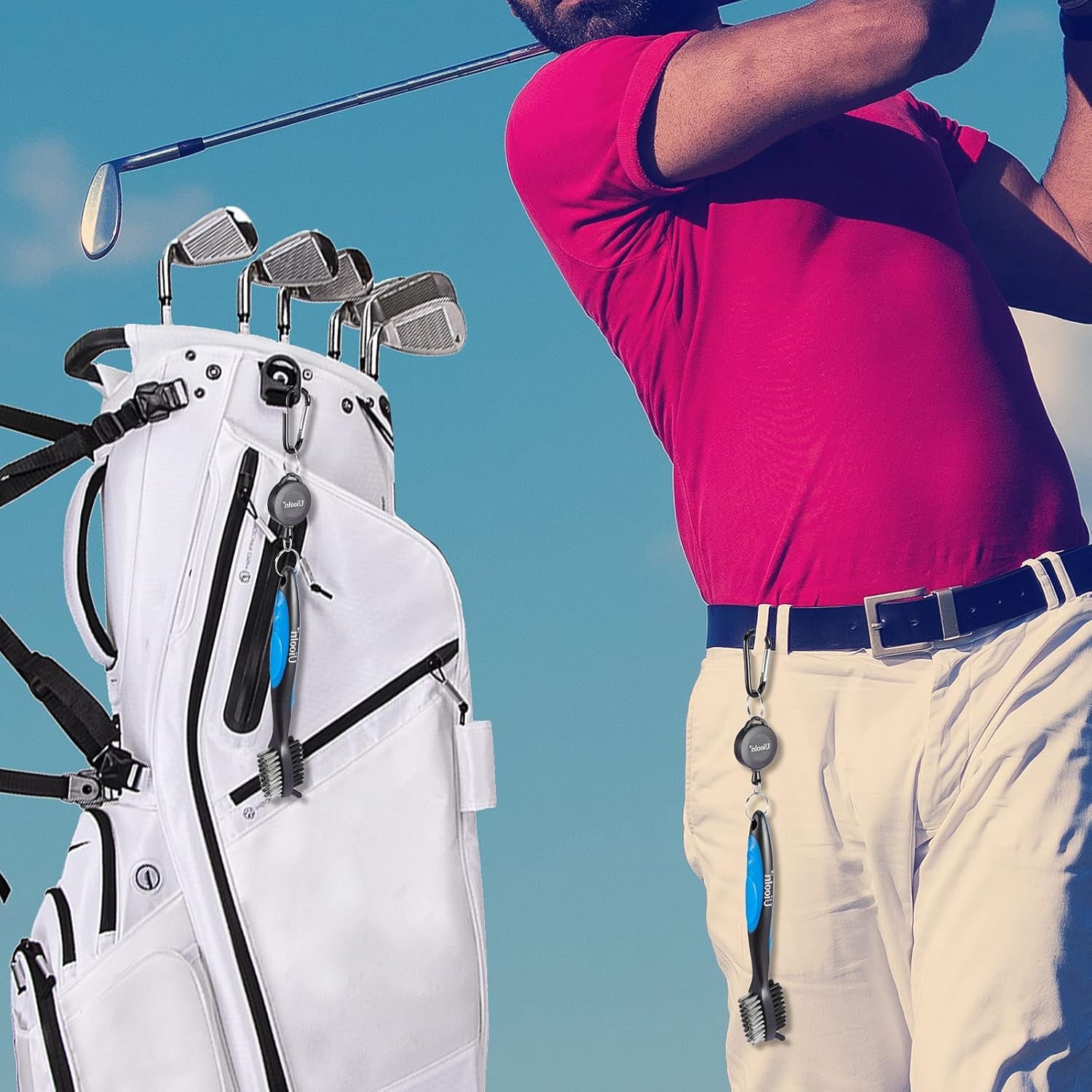 Golf Accessories for Men with Golf Towel Groove Cleaning Golf Club Brush and Divot Tool for Golf Gifts(Set C 4 Pieces in Drawstring Bag)