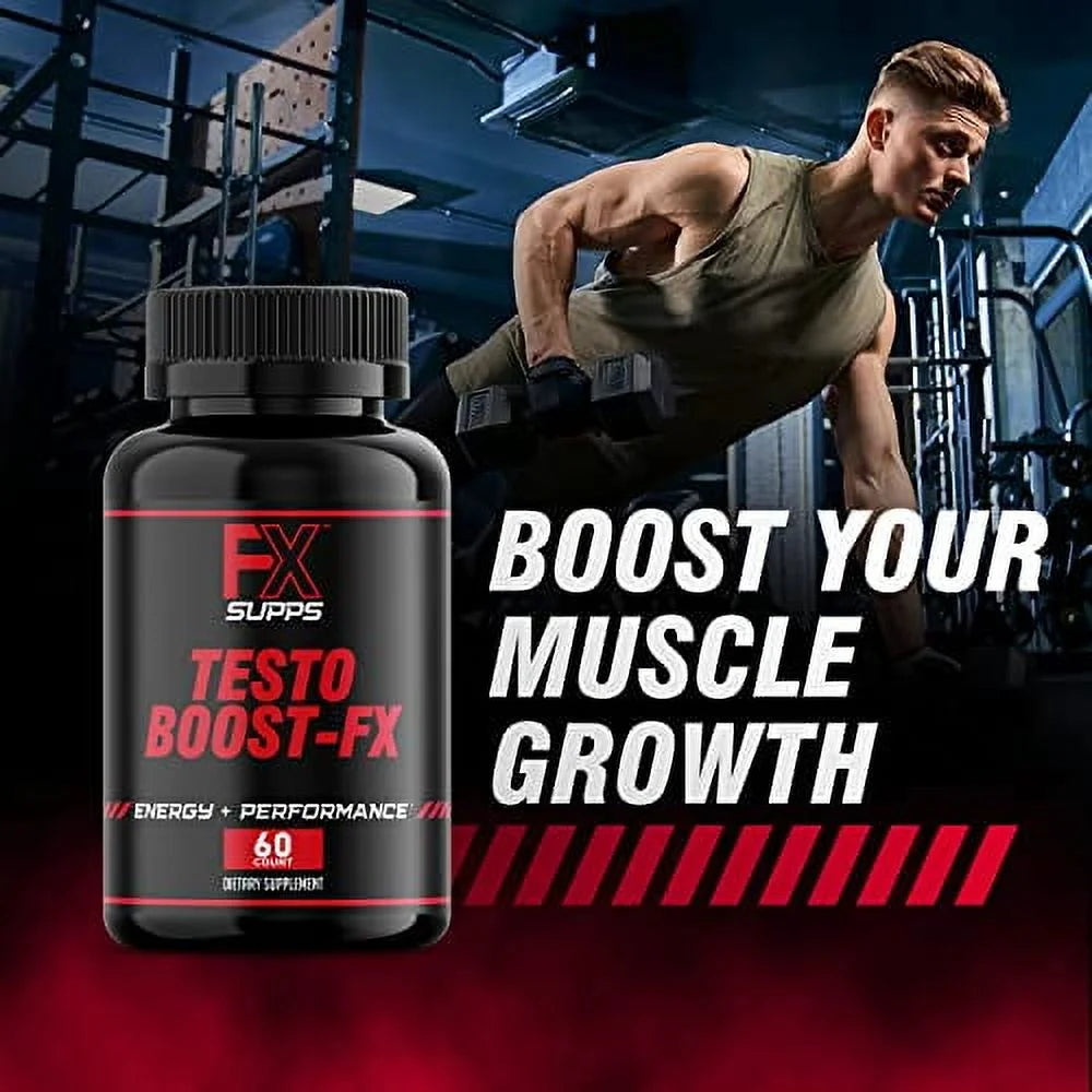 Testo Boost-Fx, Extra Strength Testosterone Booster for Muscle Growth, 60 Capsules