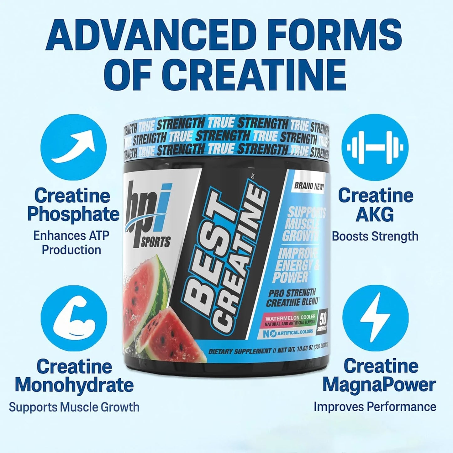 Best Creatine - Creatine Monohydrate, Himalayan Salt - Strength, Pump, Endurance, Muscle Growth, Muscle Definition - No Bloat - Watermelon Cooler - 50 Servings - 10.58 Ounce