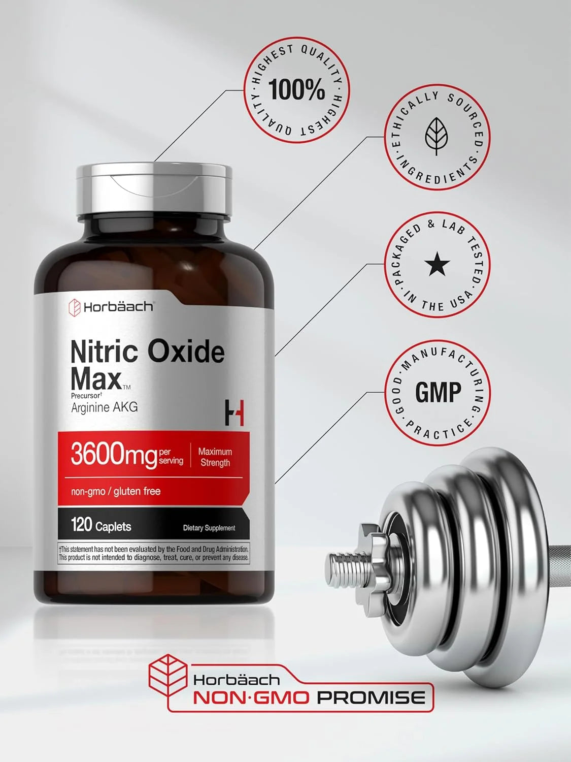 Nitric Oxide Max 3600Mg | 120 Caplets | Pre Workout | by