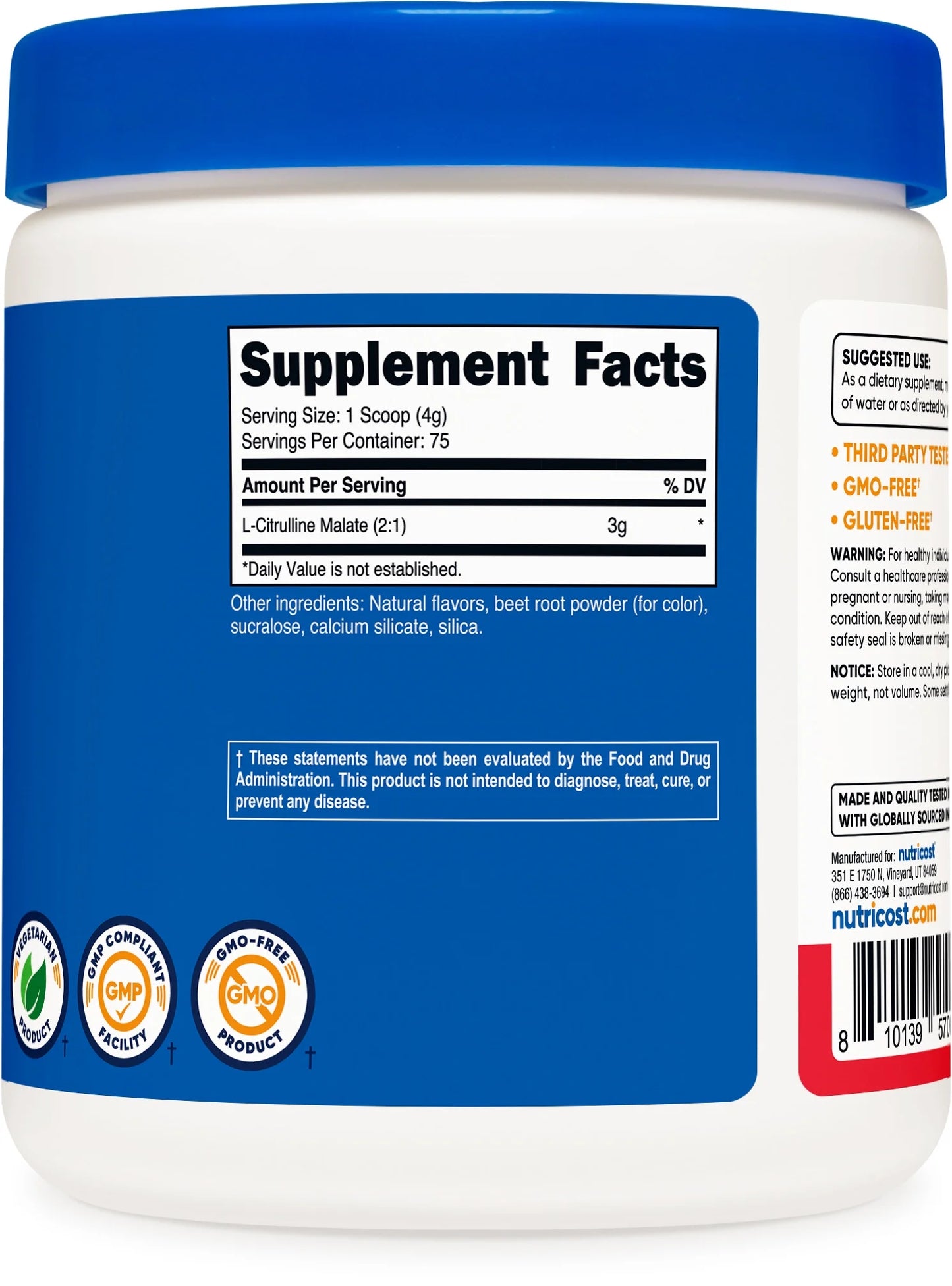 L-Citrulline Malate 2:1 (300G) Fruit Punch - Workout Support, Muscle Performance, Nitric Oxide Booster - Fitness Supplement Powder