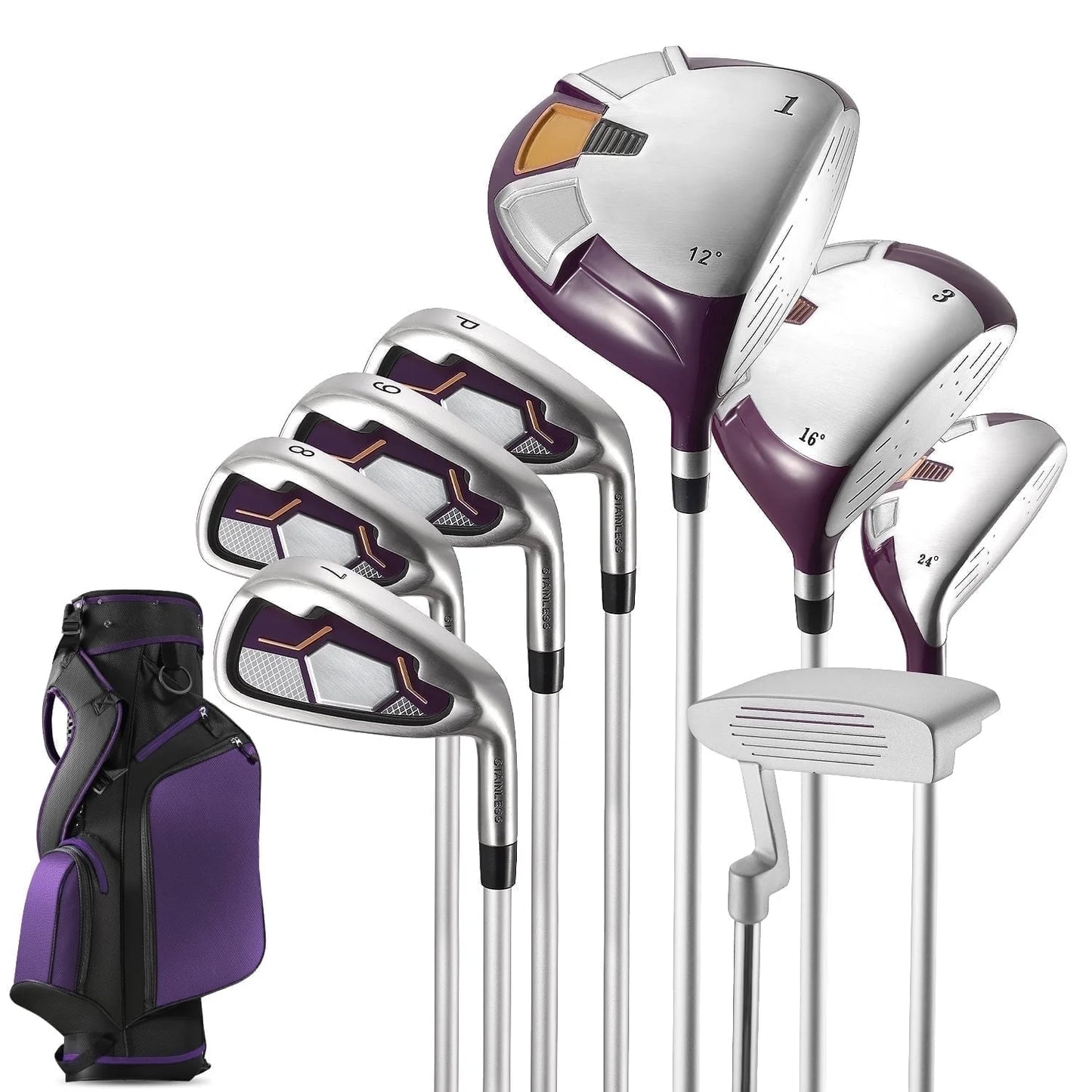 Complete Golf Clubs Package 9 Club Set for Men Woman Right Handed True Temper Steel Shafts Putter Stand Bag and 3 H C Bonus Head