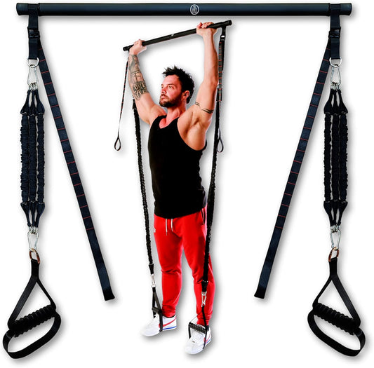 Pilates Bar with Resistance Bands - Premium | Portable Home Workout Equipment for Men/Women | at Home Workout Resistance Bands | Adjustable Length Resistance Band Straps | Full Body Workout