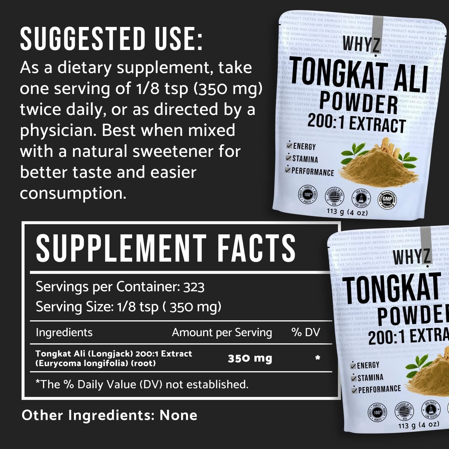 Tongkat Ali Powder, Longjack Extract, Boost Workout Performance, Dietary Supplement 113G