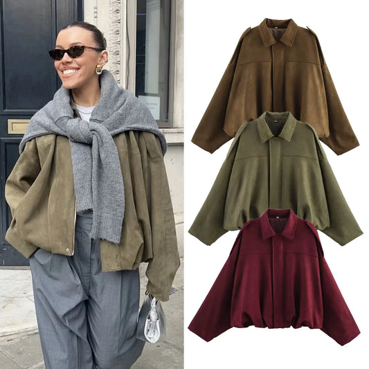 Women's Army Elegant Bomber Jackets Coats Fashion Turn-down Collar