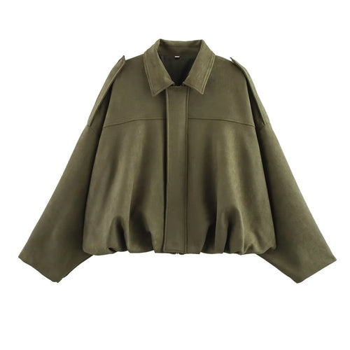 Women's Army Elegant Bomber Jackets Coats Fashion Turn-down Collar