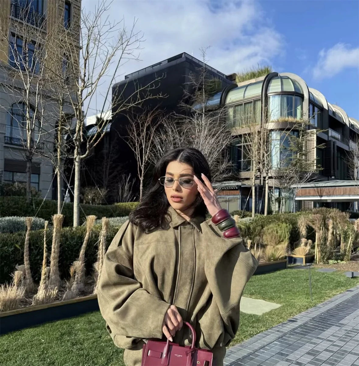 Women's Army Elegant Bomber Jackets Coats Fashion Turn-down Collar