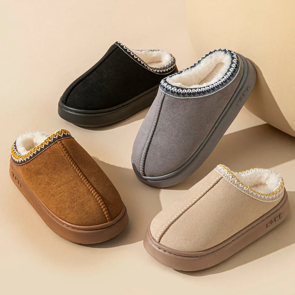 2025 Winter Home Cozy Fluffy Platform Slippers for Women Plush Warm