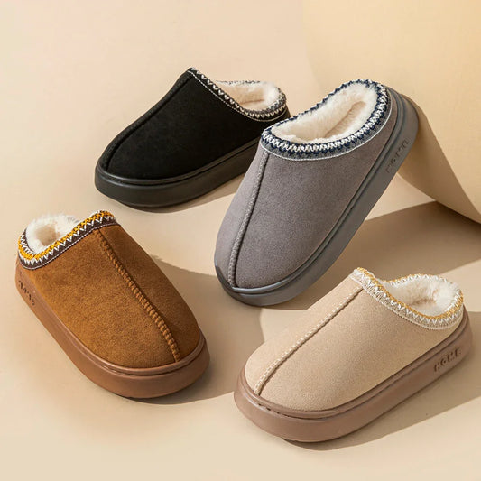 2025 Winter Home Cozy Fluffy Platform Slippers for Women Plush Warm