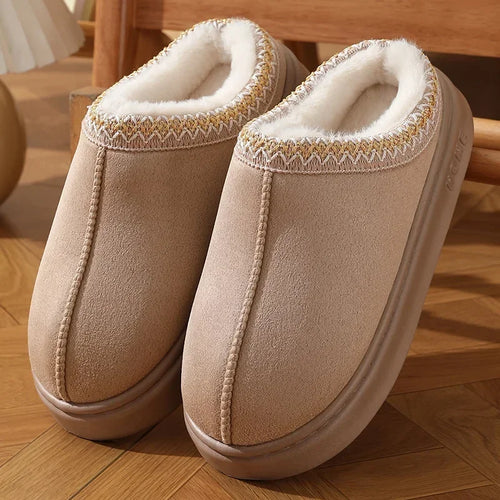 2025 Winter Home Cozy Fluffy Platform Slippers for Women Plush Warm