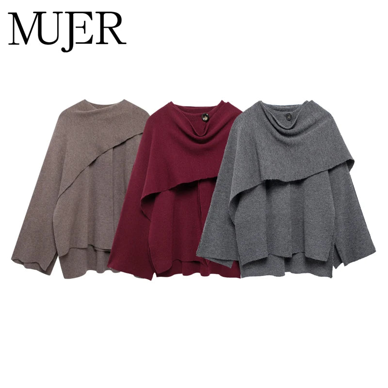 MUJER Belt Poncho Capes Women Black Cloaks Winter Coats Woman 2025 Bat