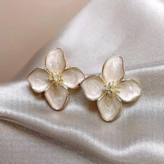 Fashion Korean Women Retro Drip Glaze Red Flower Earrings Women for