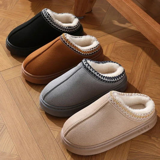 2025 Winter Home Cozy Fluffy Platform Slippers for Women Plush Warm