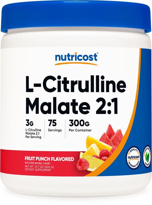 L-Citrulline Malate 2:1 (300G) Fruit Punch - Workout Support, Muscle Performance, Nitric Oxide Booster - Fitness Supplement Powder