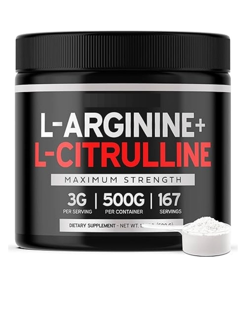 L-Arginine L-Citrulline 3000Mg 500 Grams Powder Amino Acid Non Gmo/Gluten Free