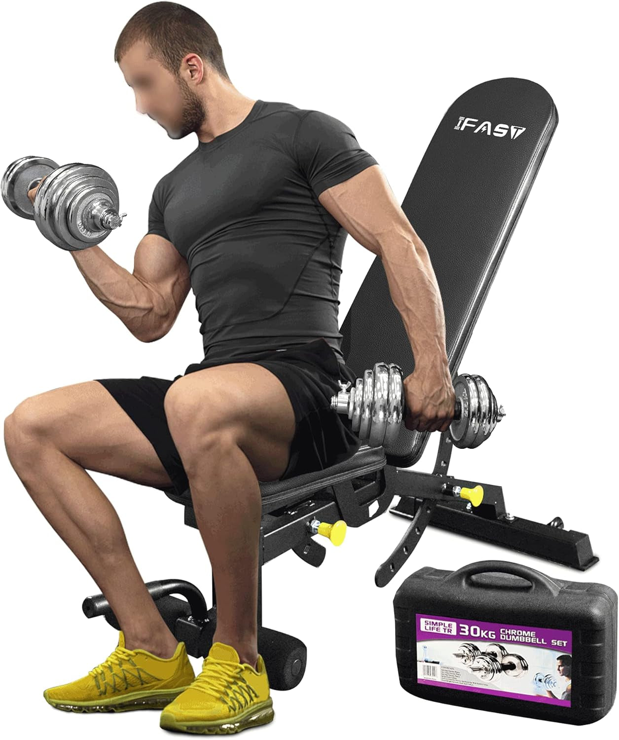 Home Gym Weight Bench Adjustable 66Lbs Cast Iron Dumbbell Set, Multifunctional Strength Training Bench Press Sets, Full Body Office Workout Sets for Men Women