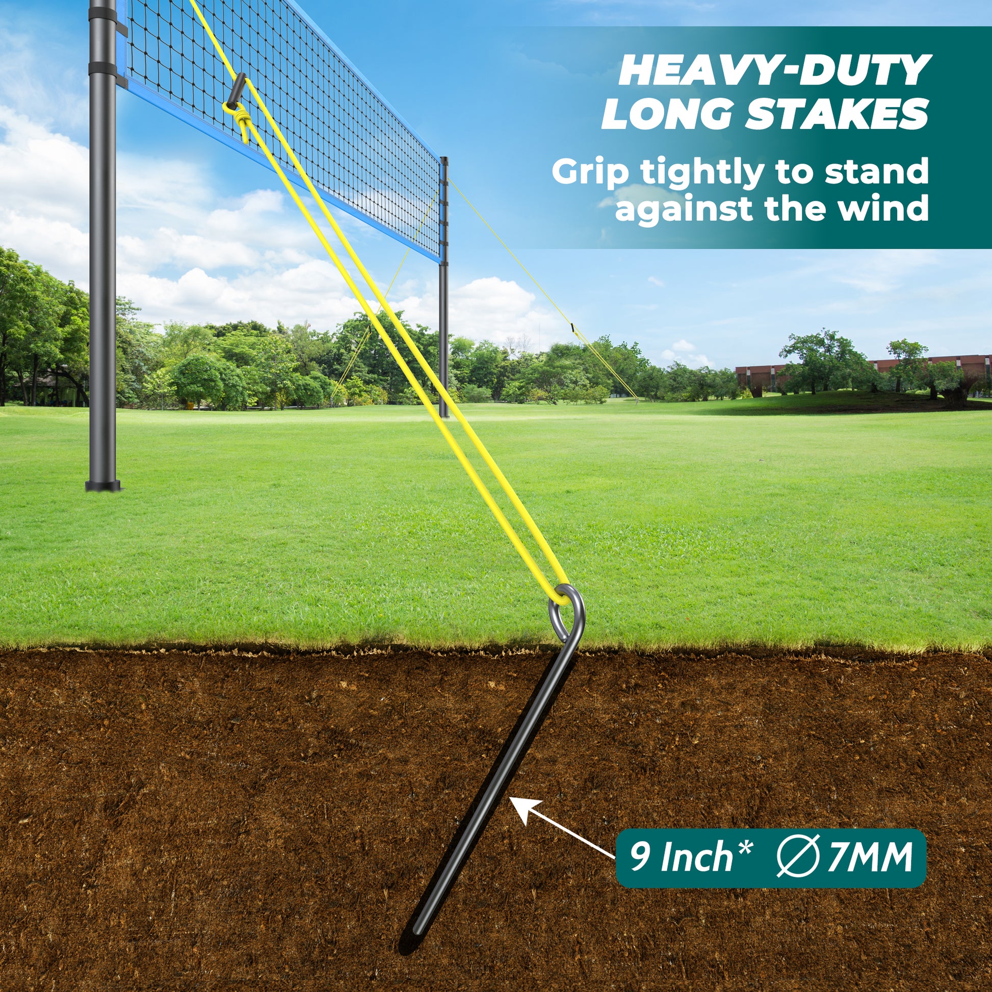 32FT Outdoor Portable Volleyball Net Set System for Backyard - Quick & Easy Setup Adjustable Height Steel Poles, PU Volleyball, Pump and Carrying Bag