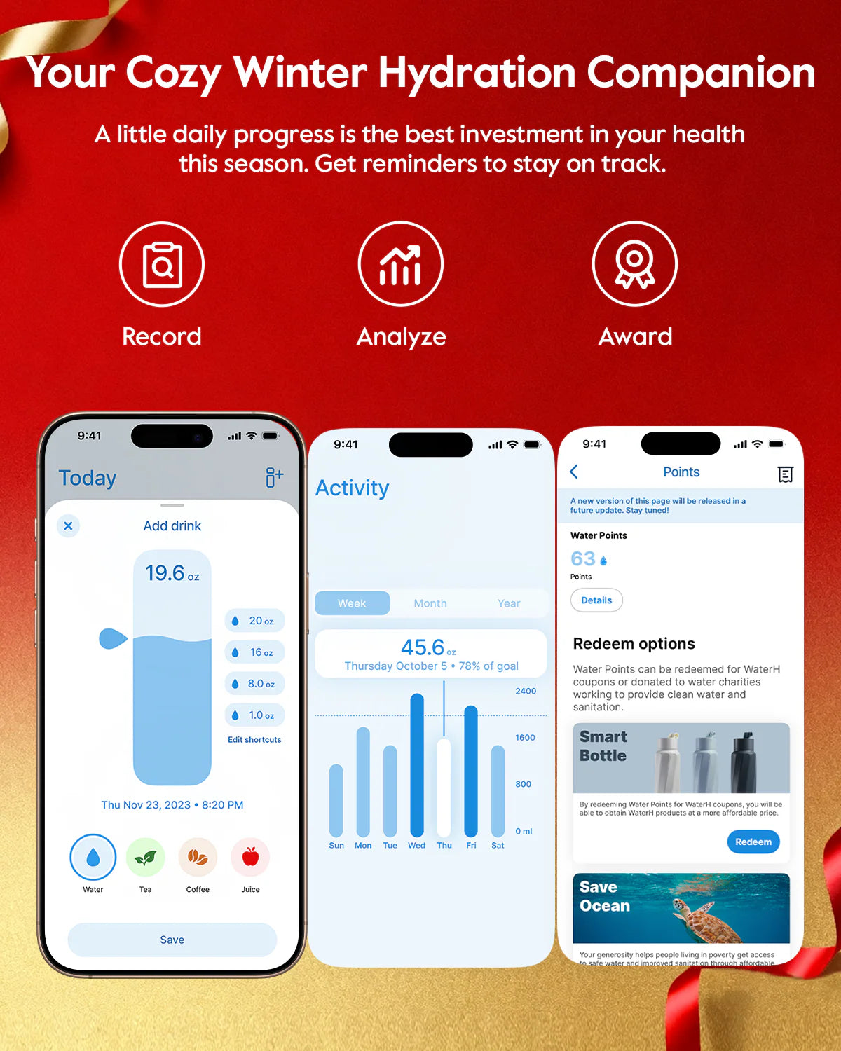 Waterh Boost Smart Water Bottle: 32 Oz Hydration Tracker with APP & Insulation