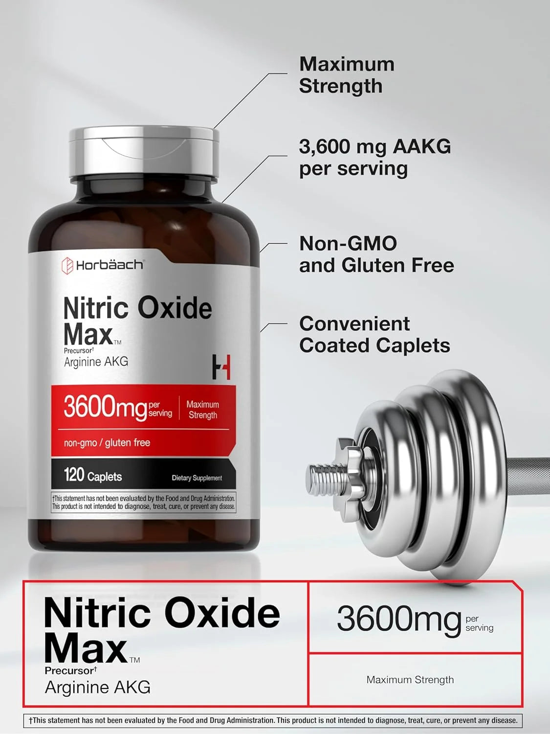 Nitric Oxide Max 3600Mg | 120 Caplets | Pre Workout | by