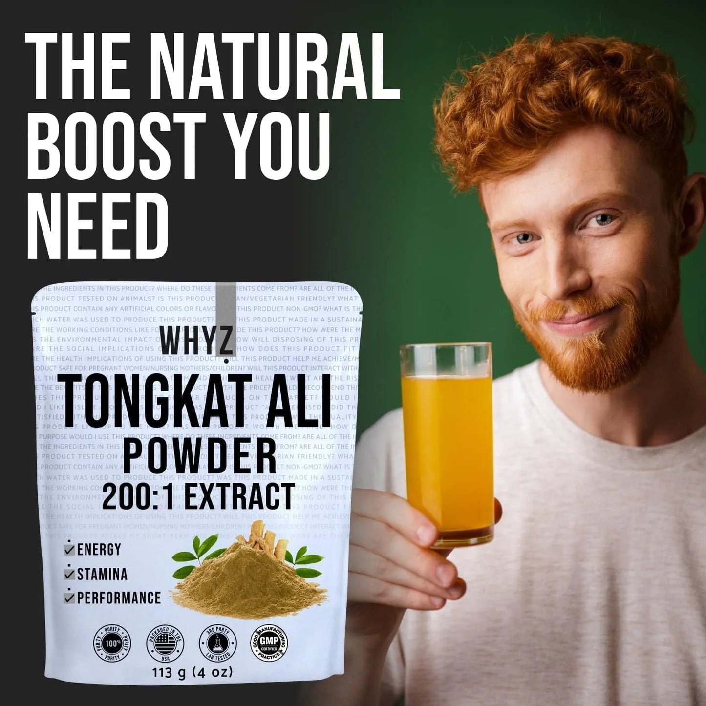 Tongkat Ali Powder, Longjack Extract, Boost Workout Performance, Dietary Supplement 113G