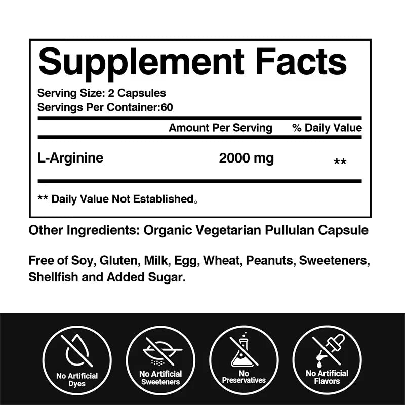 L-Arginine - Increase for Energy, Strength,Vascular and Endurance Support during Exercise | Muscle Mas